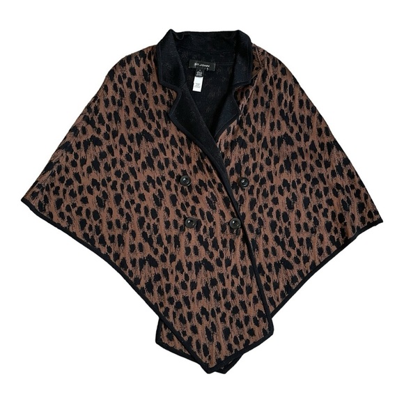 St. John Wool Blend Leopard Knit Cape Poncho | Double Breasted Statement Wrap - Picture 2 of 13